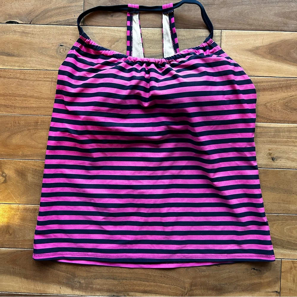 Merona Pink and Dark Navy Blue Striped Tankini Swimsuit Top - Medium